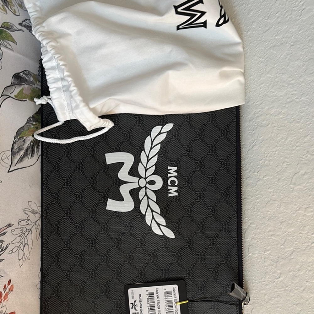 MCM White and Black Logo laptop bag